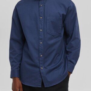 Mode of One Mens Relaxed Fit Button Down Twill Shirt in Caspian Waters Size M